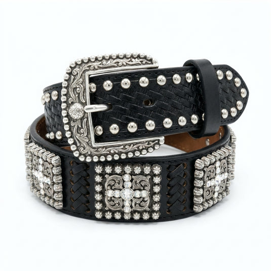 A1014401 - Ariat Men's Black Belt with Cross Conchos