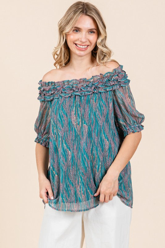 JODIFIL 4 - Ladies Seafoam Shiny Swirl Print Top