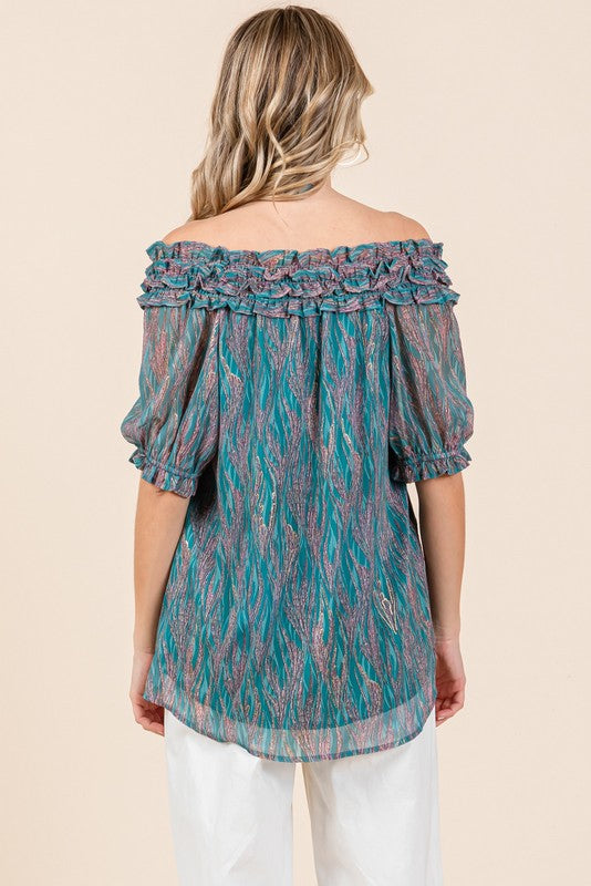 Load image into Gallery viewer, JODIFIL 4 - Ladies Seafoam Shiny Swirl Print Top
