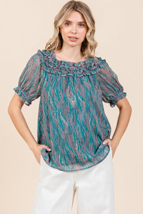 JODIFIL 4 - Ladies Seafoam Shiny Swirl Print Top