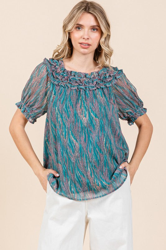 JODIFIL 4 - Ladies Seafoam Shiny Swirl Print Top