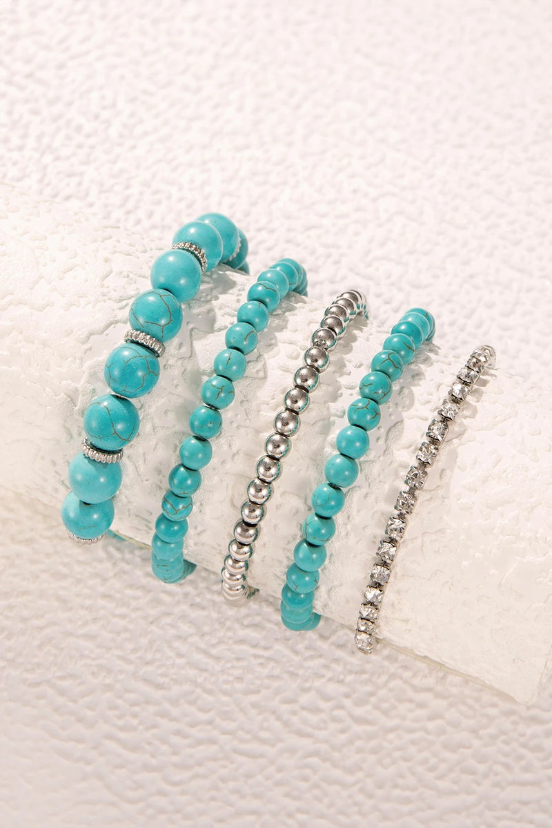 Load image into Gallery viewer, DLLBC 14 - Turquoise Multilayer Alloy Rhinestone Beading Bracelet
