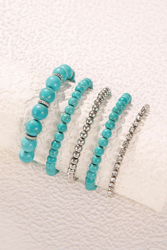 DLLBC 14 - Turquoise Multilayer Alloy Rhinestone Beading Bracelet