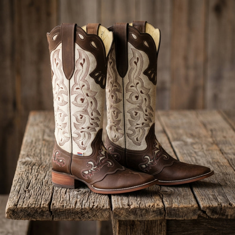 Load image into Gallery viewer, 2157 - RockinLeather Women's Handcrafted Genuine Cowhair Leather Boot with Overlay
