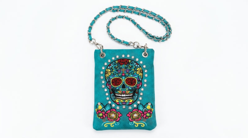 Load image into Gallery viewer, Rainbow Purse 3 - Teal Sugar Skull
