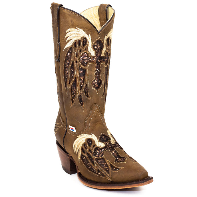 2138 - RockinLeather Women's Light Brown Snip Toe Western Boot