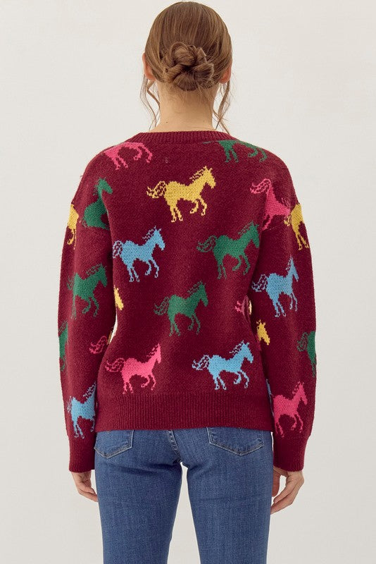 JODIFIL 6 - Ladies Horse Print Knit Pullover Top