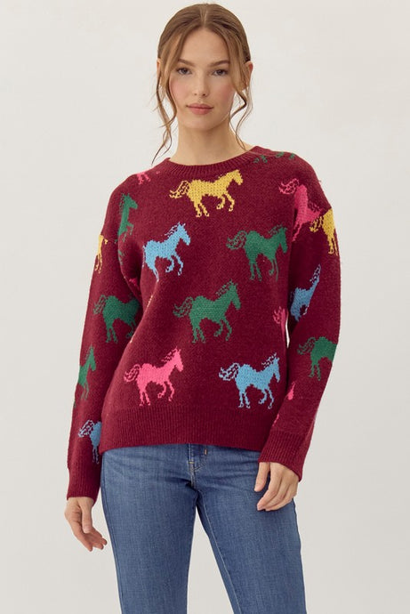 JODIFIL 6 - Ladies Horse Print Knit Pullover Top
