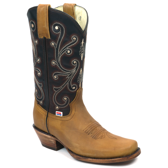 2184 - RockinLeather Women's Tan Crazy Horse Narrow Square Toe Western Boots