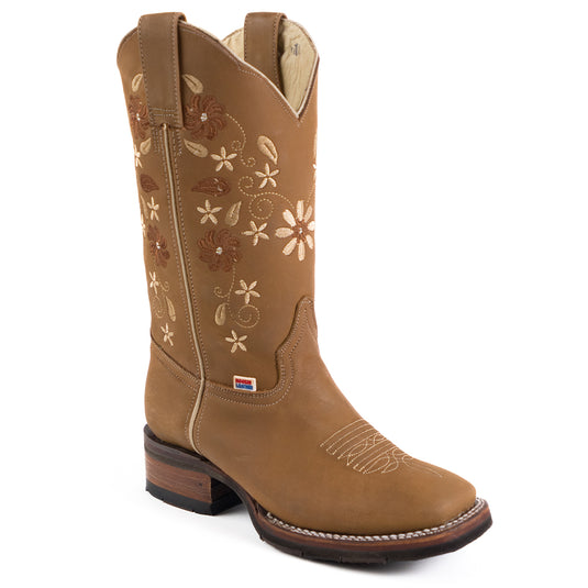 2191 - RockinLeather Women's Crazy Horse Western Boot w/Floral Embroidery