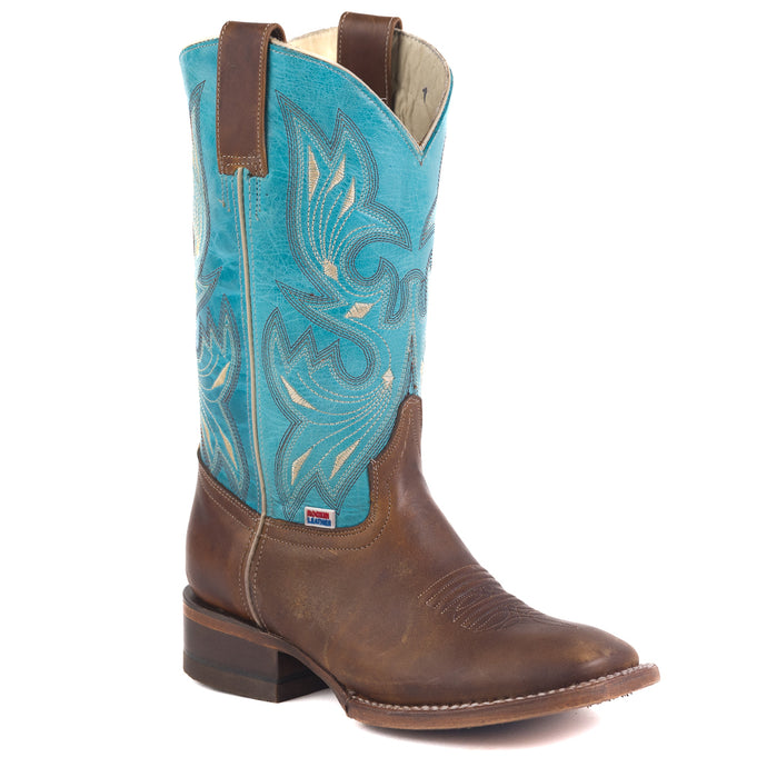 2193 - RockinLeather Women's Cognac Frida Western Boot w/Aqua Blue Upper