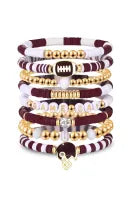 DLLBC26 - Chestnut Game Day 8pcs Stackable Football Beaded Charm Bracelet Set