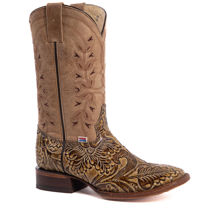 2197 - RockinLeather Women's Oak Leaves Leather Stamped Western Boot