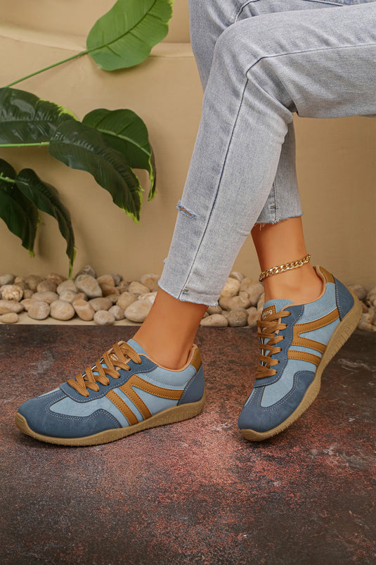 DLLSHOE 77 - Ashleigh Blue Retro Vegan Leather Athletic Detail Lace Up Shoes