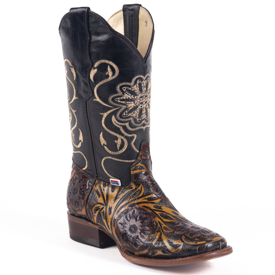 2204 - RockinLeather Women's Jungle Floral Leather Stamped Western Boot