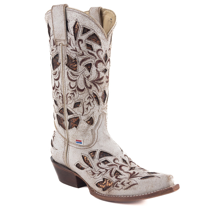 2205 - RockinLeather Women's Cracked White Snip Toe Western Boot