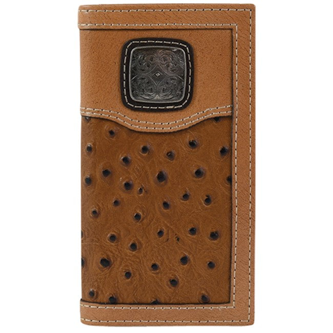 22054767W10 - Justin Brown Ostrich Rodeo Wallet with Square Concho