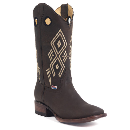 2208 - RockinLeather Women's Crazy Horse Brown Western Boot With Tan Embroidery