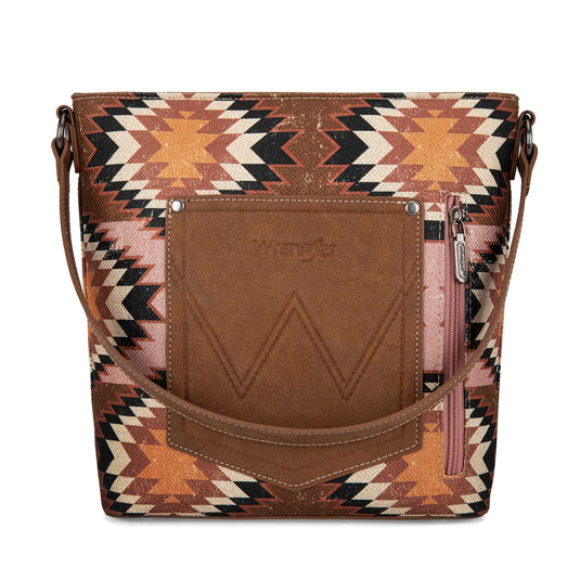WG221-918BR - Wrangler Aztec Distressed Print Dual Sided Print Hobo Bag/Crossbody