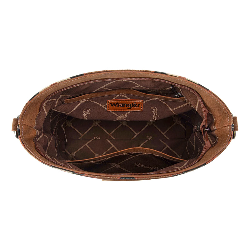 Load image into Gallery viewer, WG221-918BR - Wrangler Aztec Distressed Print Dual Sided Print Hobo Bag/Crossbody
