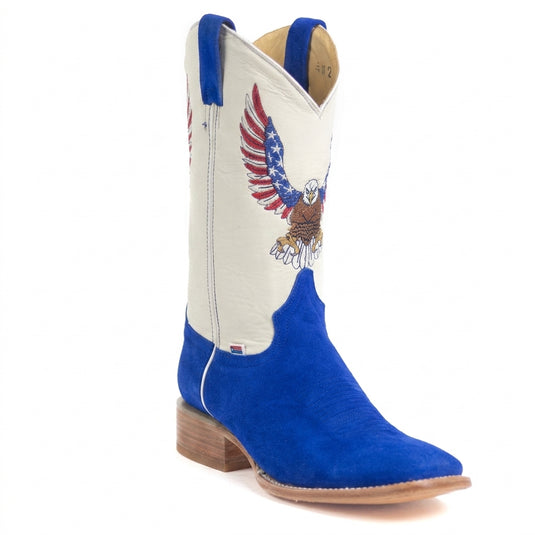 1242 - RockinLeather Men's Blue Suede Leather Boot W/Eagle Embroidery