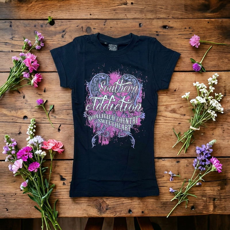Load image into Gallery viewer, 7012 - Southern Addiction Ladies Qualified Country Sweetheart T Shirt
