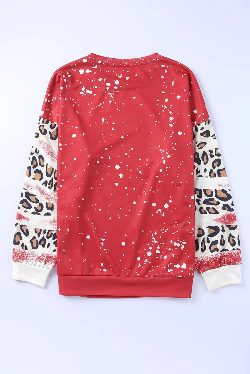 Load image into Gallery viewer, DLLS155 - Ladies Fiery Red Tie Dye Leopard Drop Shoulder Sweatshirt
