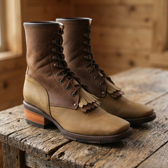 1197 - RockinLeather Men's Square Toe Lace Up Packer Western Boot