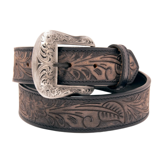 XM2600-BK06S - Floral Tooled Top Grain Leather Belt