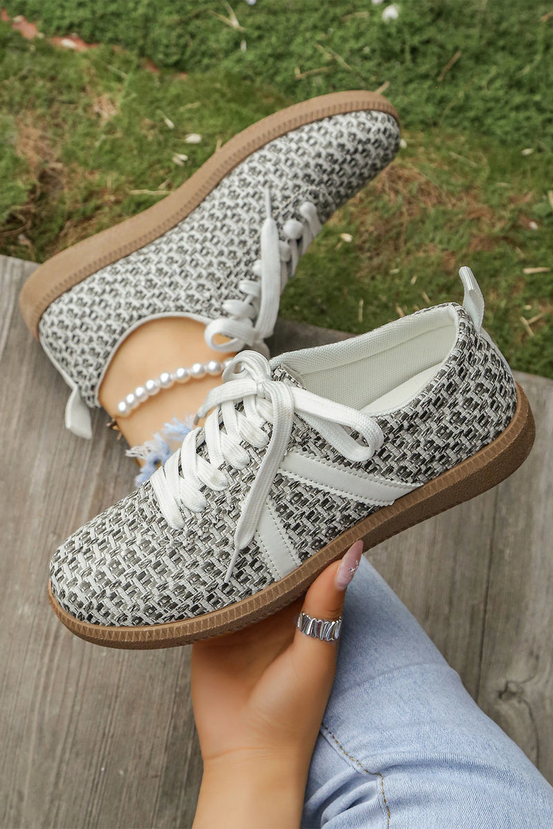 Load image into Gallery viewer, DLLSHOE 105 - Color Black PU Leather Color Block Leopard Contrast Lace Up Sneakers
