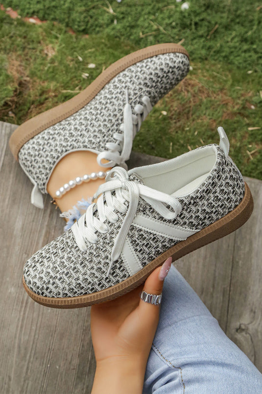 DLLSHOE 105 - Color Black PU Leather Color Block Leopard Contrast Lace Up Sneakers