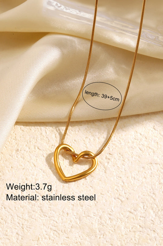 DLLNK 13 -  Gold Hollowed Heart Loop Pendant Stainless Plated Necklace