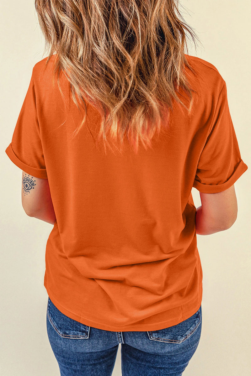 Load image into Gallery viewer, DLLS800 - Ladies Orange PUMPKIN SEASON Letter Print Relaxed T Shirt
