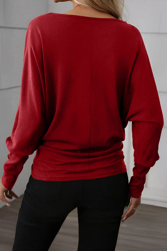 DLLS228 - Ladies Red Dahlia Solid Color Extended Cuffs Long Sleeve Top