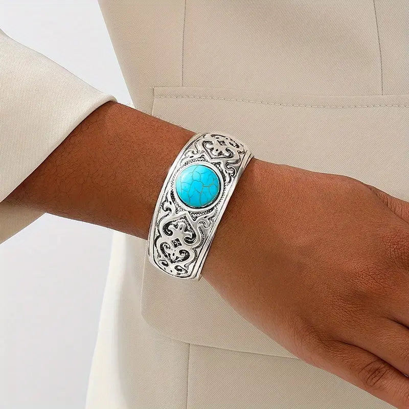 Load image into Gallery viewer, TMBC12 - Turquoise Open Bangle Bracelet
