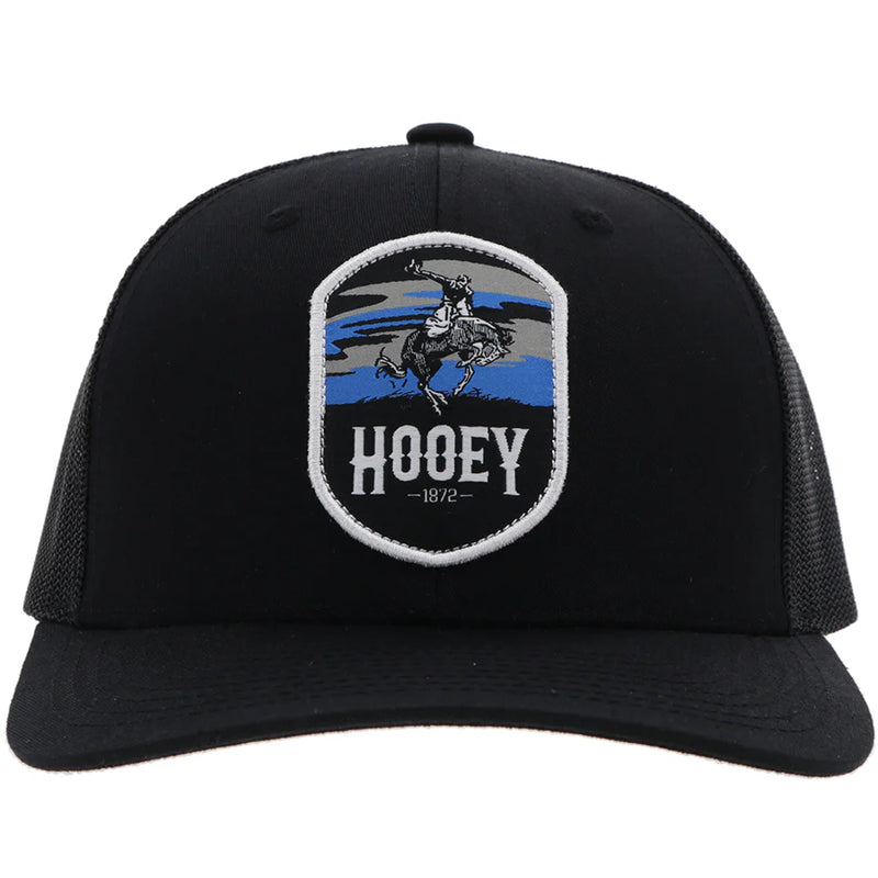 Load image into Gallery viewer, 2344T-BK - Hooey &quot;Cheyenne&quot; Black w/Blue/White/Black Patch Hat
