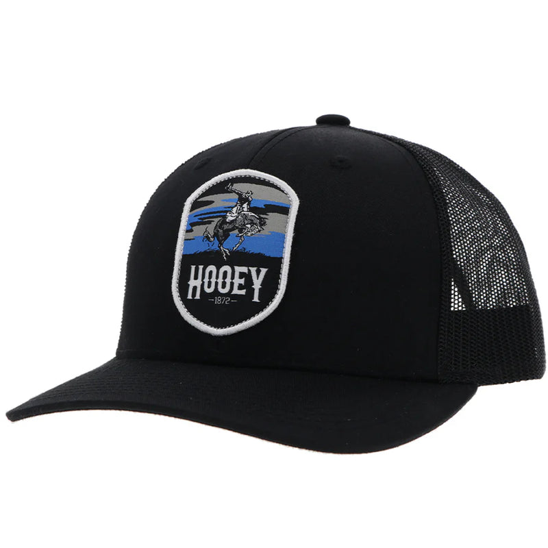 Load image into Gallery viewer, 2344T-BK - Hooey &quot;Cheyenne&quot; Black w/Blue/White/Black Patch Hat
