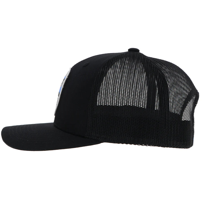 Load image into Gallery viewer, 2344T-BK - Hooey &quot;Cheyenne&quot; Black w/Blue/White/Black Patch Hat
