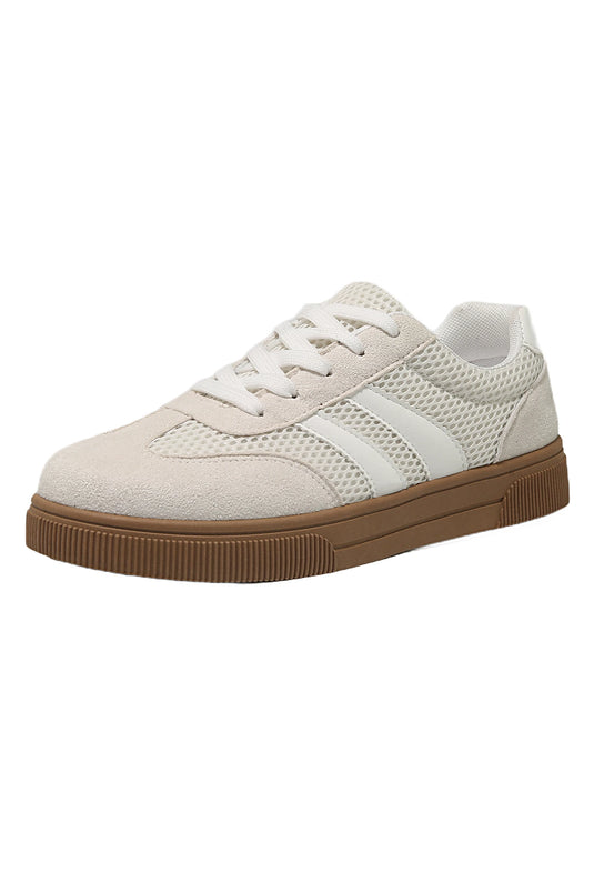 DLLSHOE 92 - White Breathable Mesh Patchwork Lace Up Flat Shoes