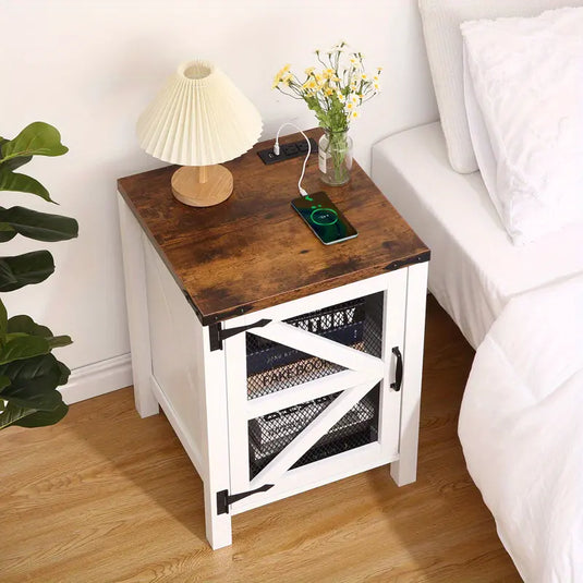 TMFURN1 - Farmhouse Nightstand With USB Charging Ports