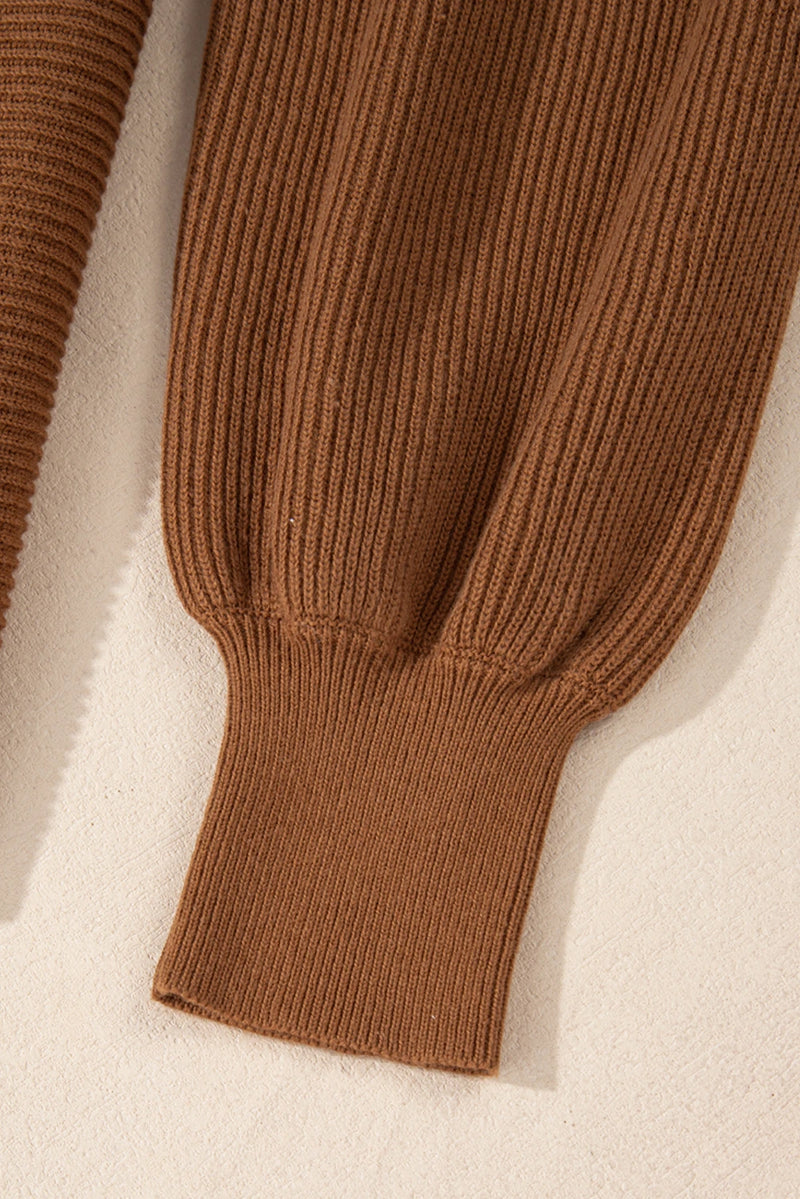 Load image into Gallery viewer, DLLS136 - Ladies Camel Ribbed Knit Drop Sleeve V Neck Loose Fit Sweater
