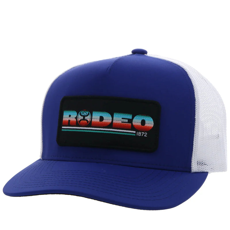 Load image into Gallery viewer, 2353T-BLWH - Hooey "Rodeo" Blue/White Hat W/Serape &amp; Black Patch
