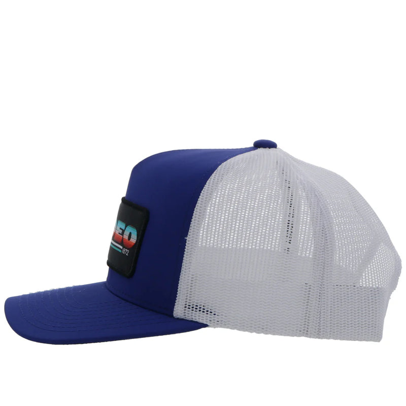 Load image into Gallery viewer, 2353T-BLWH - Hooey "Rodeo" Blue/White Hat W/Serape &amp; Black Patch
