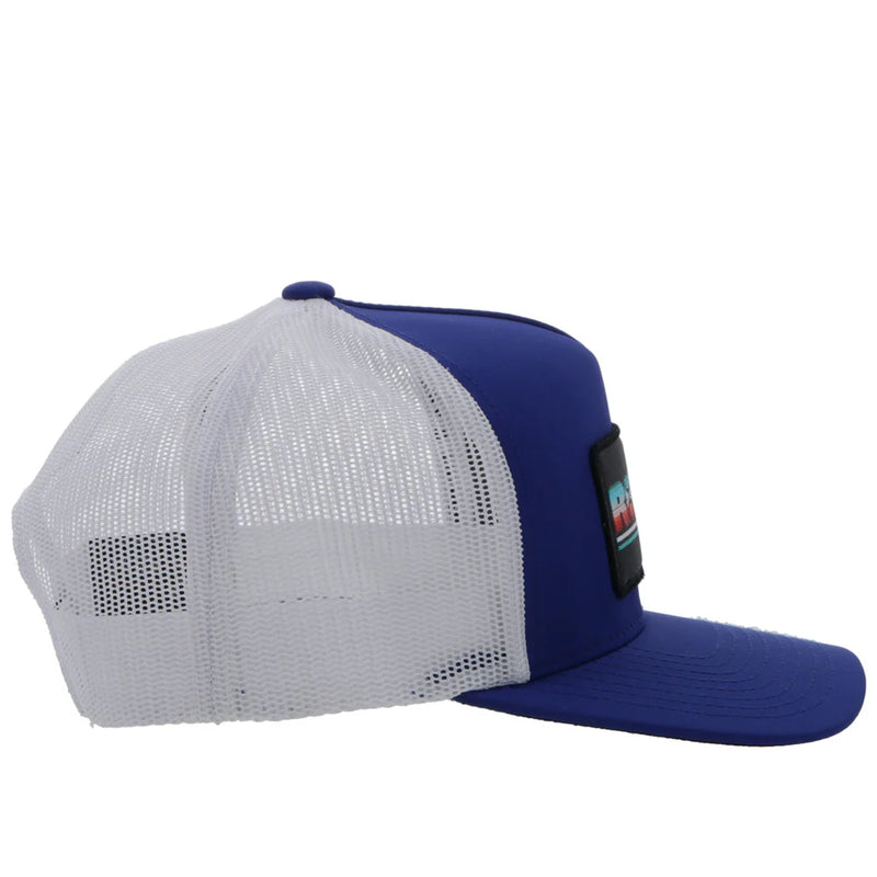 Load image into Gallery viewer, 2353T-BLWH - Hooey "Rodeo" Blue/White Hat W/Serape &amp; Black Patch
