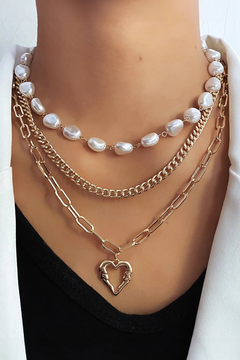 Load image into Gallery viewer, DLLNK 6 - Gold Plated Heart Chain Pearl Beading 3pcs Necklace Set
