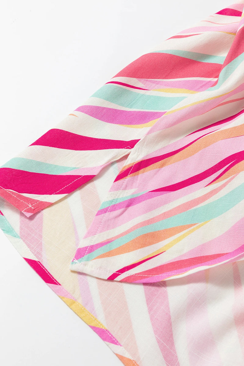 Load image into Gallery viewer, DLLS566 - Ladies Multicolor Abstract Print High Low Short Sleeve Blouse
