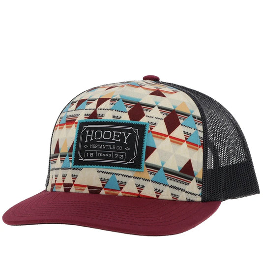 2402T-CRCH - Hooey "Doc" Hat Cream Pattern /Charcoal w/Black & Turquoise Patch