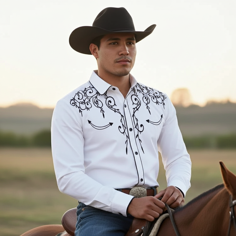 Load image into Gallery viewer, NIHMEN 1 - Men&#39;s White Embroidered Western Shirt
