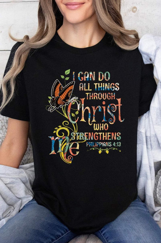 PYSHT5 - Black Butterfly All Things Through Christ T Shirt