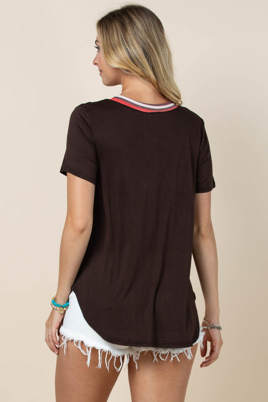 AVER8 - Ladies Aztec Print Cross V-neck Short Sleeve Top